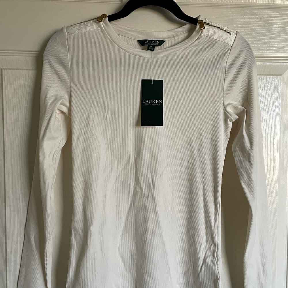 RALPH LAUREN LONG SLEEVED ZIPPERED COTTON TEE
